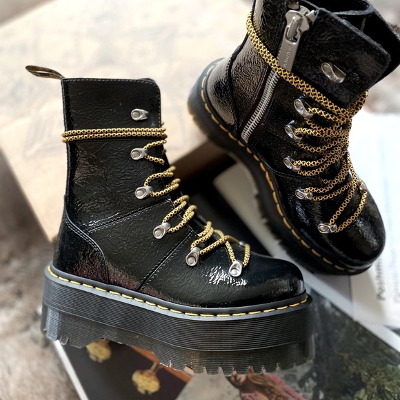 Dr. Martens Ghilana Max Distressed Patent Leather Platform Boots - Picture 5 of 13